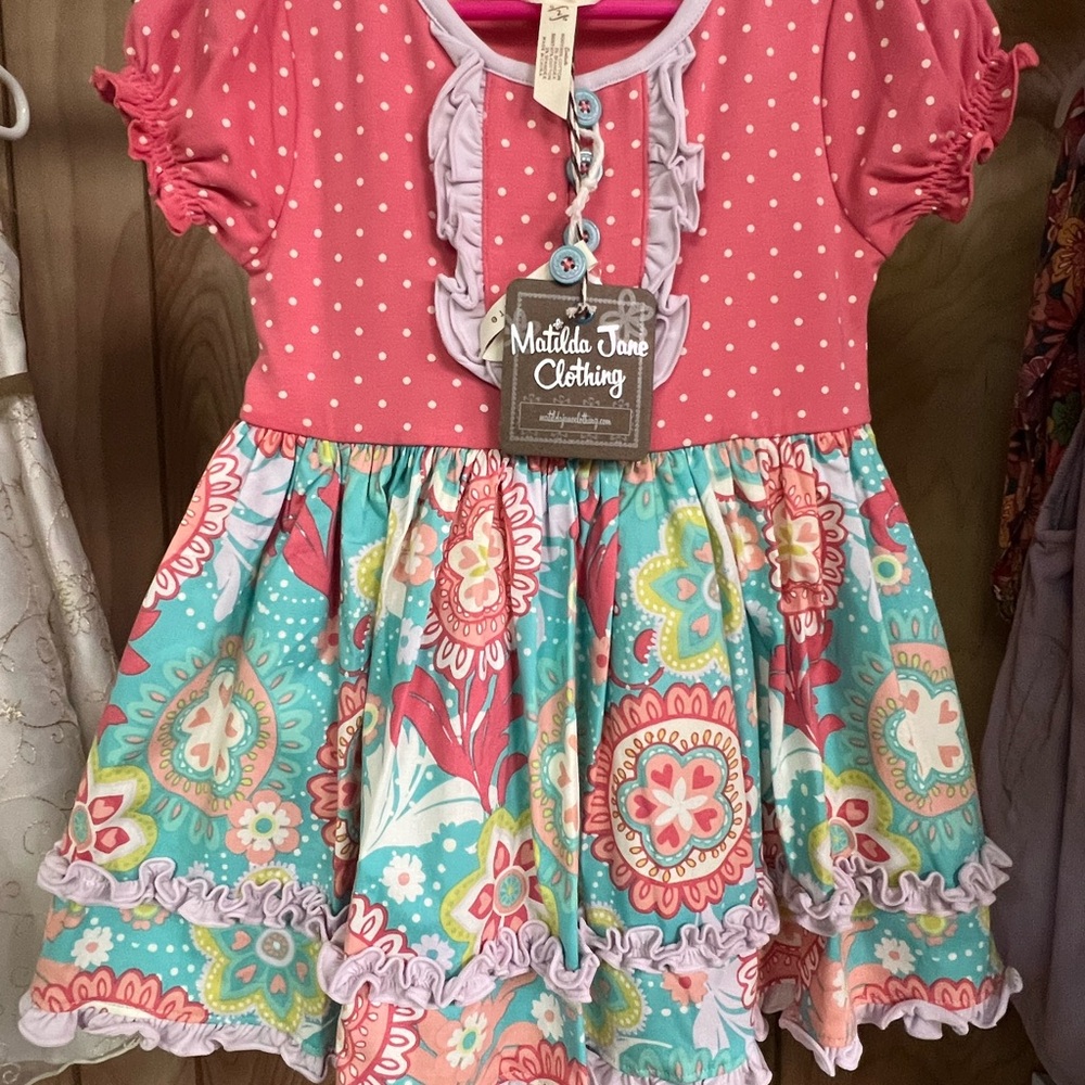 Matilda Jane Pink and Blue Puff Sleeve Sundress